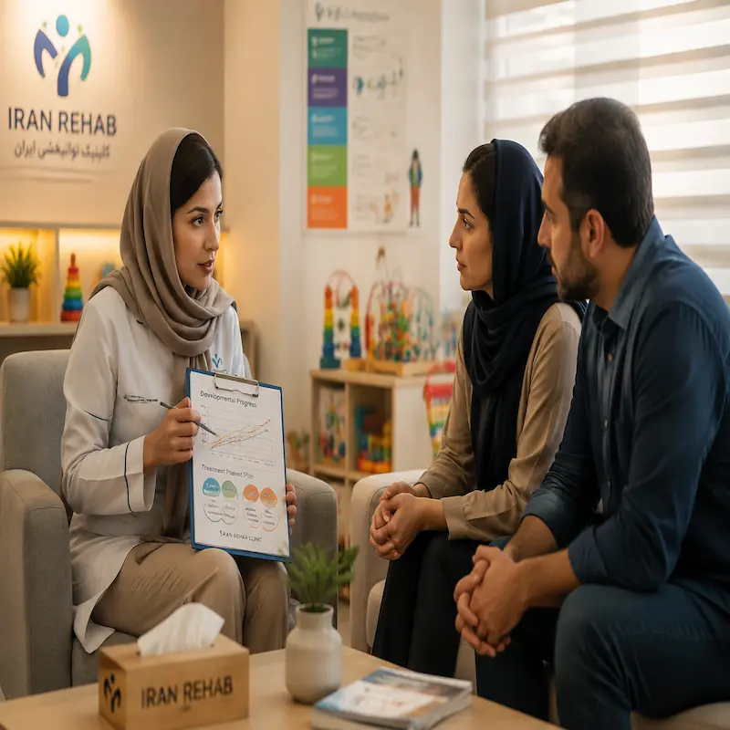 جلسه مشاوره والدین با درمانگر تخصصی جهت برنامه‌ریزی کاردرمانی همزمان برای اوتیسم و بیش فعالی