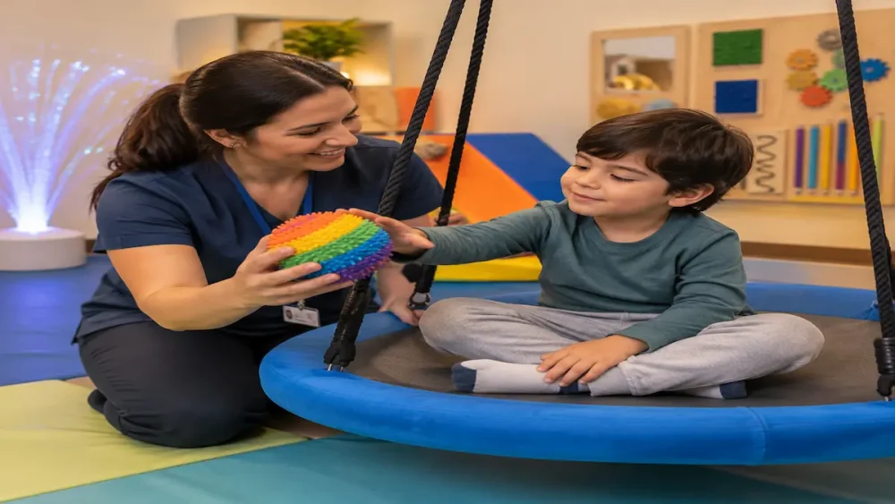 بازی های حسی حرکتی اوتیسم در اتاق حسی کاردرمانی برای بهبود بازی گروهی
